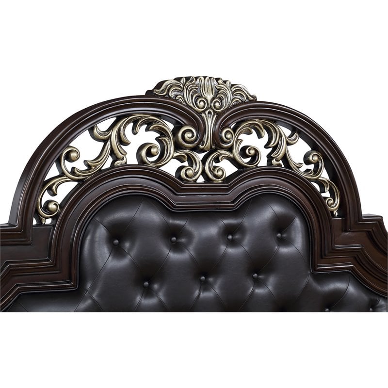 Pemberly Row Contemporary Solid Wood King Bed in Madeira Brown