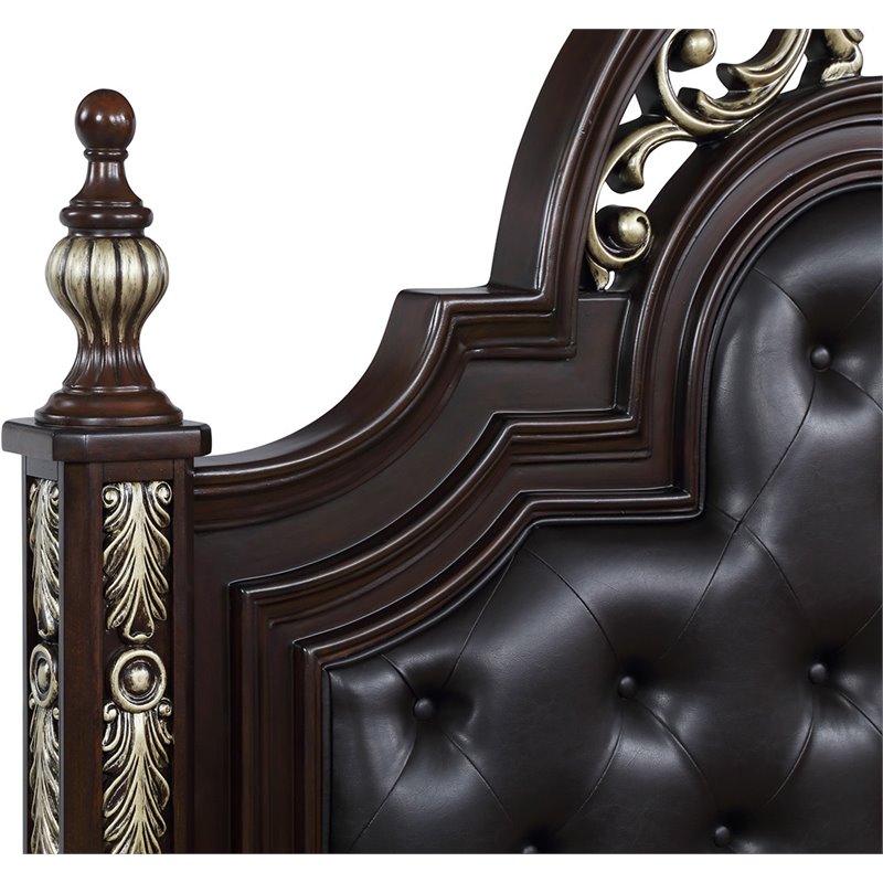 Pemberly Row Contemporary Solid Wood King Bed in Madeira Brown