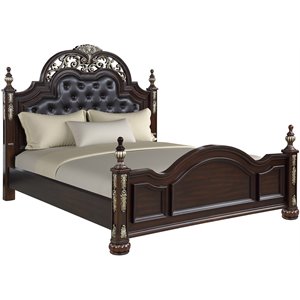 Pemberly Row Contemporary Solid Wood King Bed in Madeira Brown