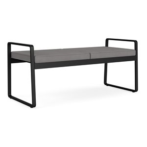 Pemberly Row Reception Waiting Room 2-Seat Bench/Black Steel/Light Gray
