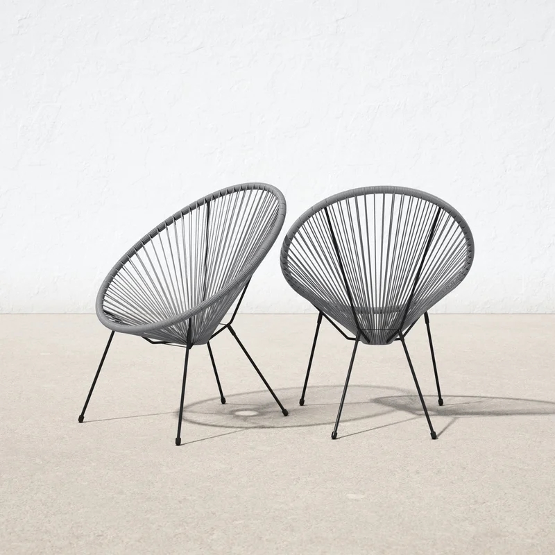 Pemberly Row Contemporary Metal Patio Chairs in White (Set of 2)