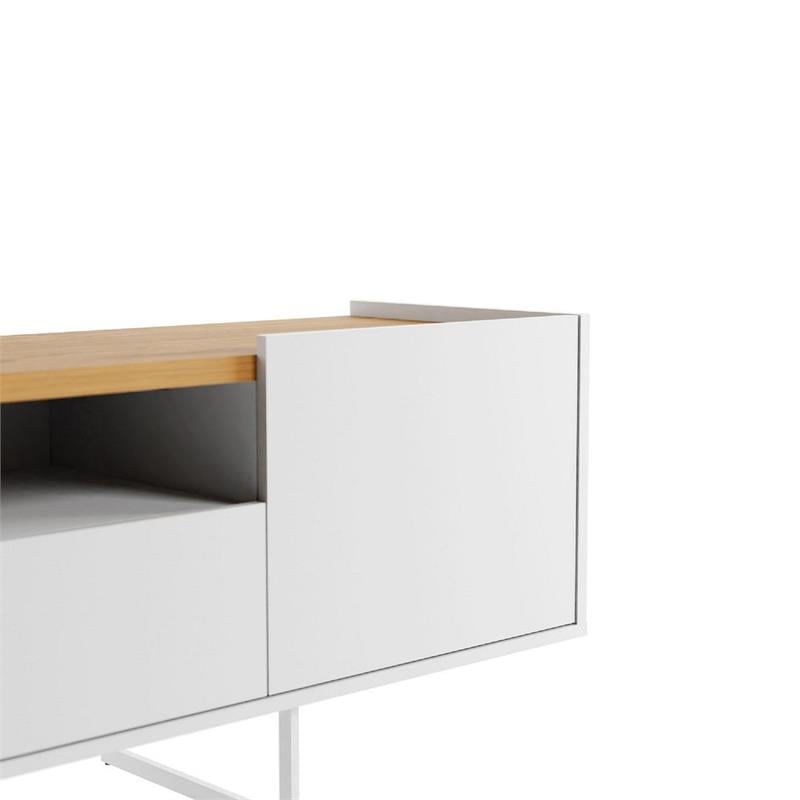 Pemberly Row Sleek Modern TV Stand with 6 Shelves in White Cinnamon