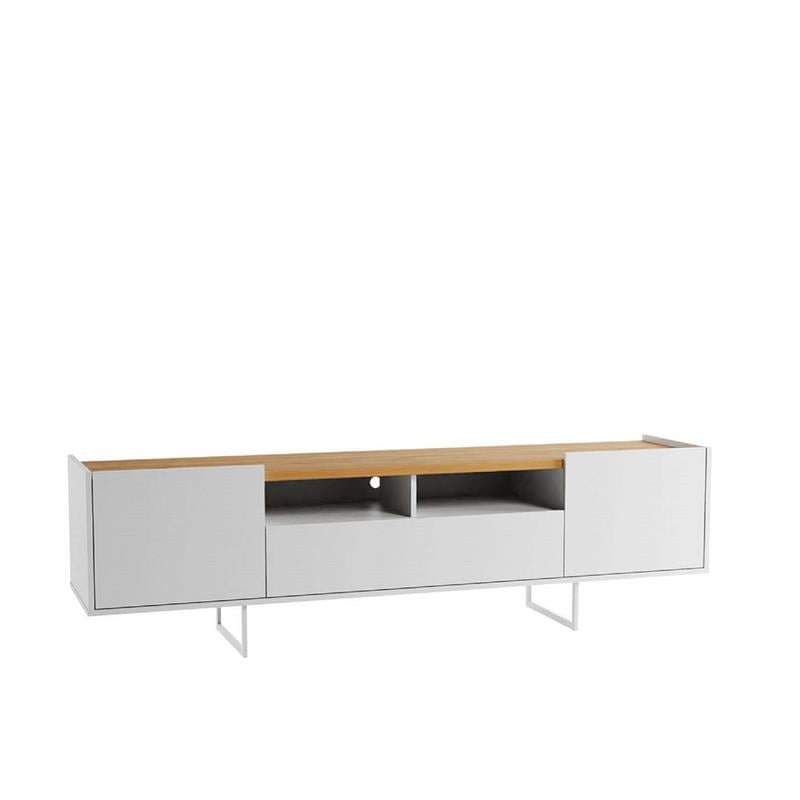 Pemberly Row Sleek Modern TV Stand with 6 Shelves in White Cinnamon