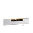 Pemberly Row Sleek Modern TV Stand with 6 Shelves in White Cinnamon