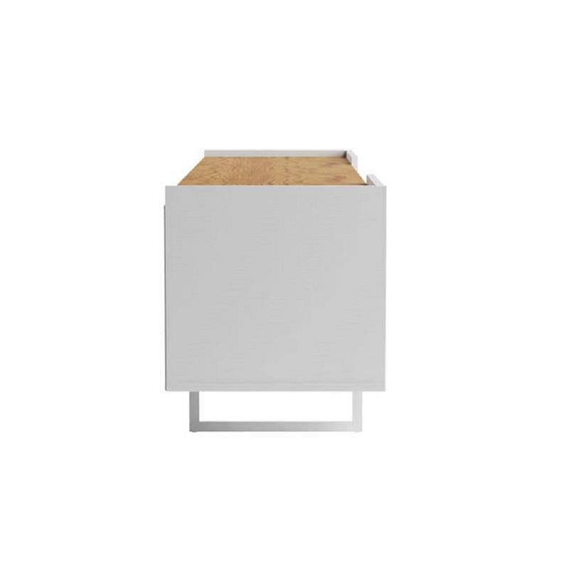 Pemberly Row Sleek Modern TV Stand with 6 Shelves in White Cinnamon