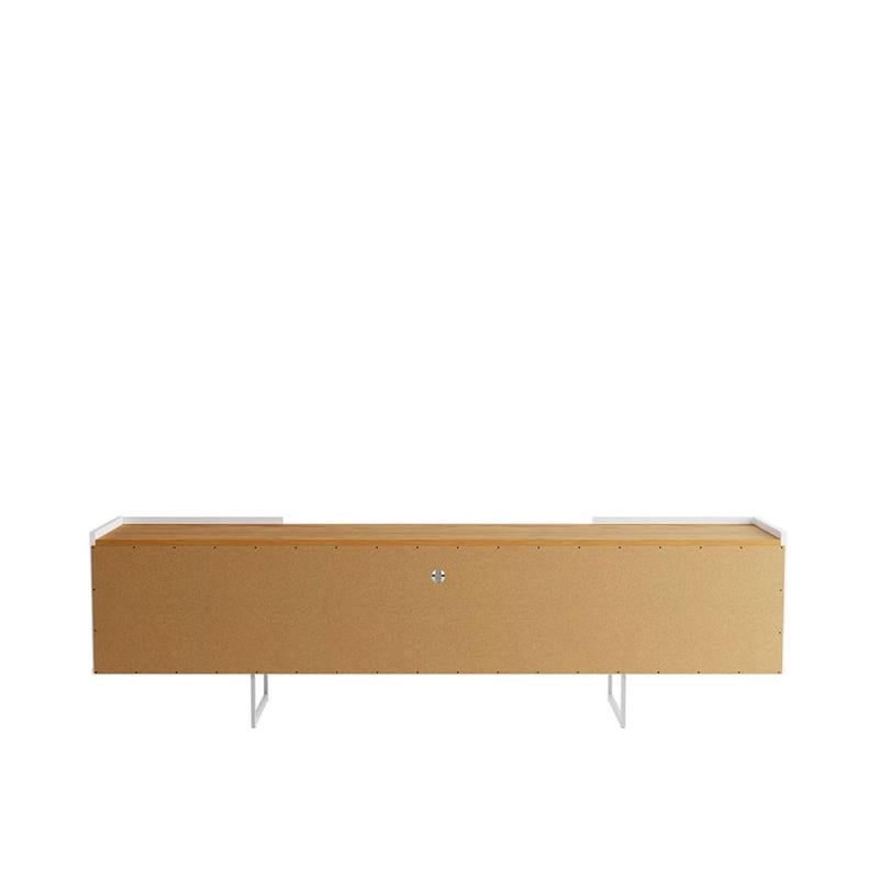 Pemberly Row Sleek Modern TV Stand with 6 Shelves in White Cinnamon