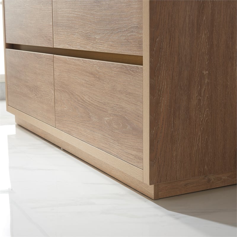 Pemberly Row Single Sink Bathroom Vanity Natural Oak Wood White Top No Mirror