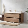 Pemberly Row Single Sink Bathroom Vanity Natural Oak Wood White Top No Mirror