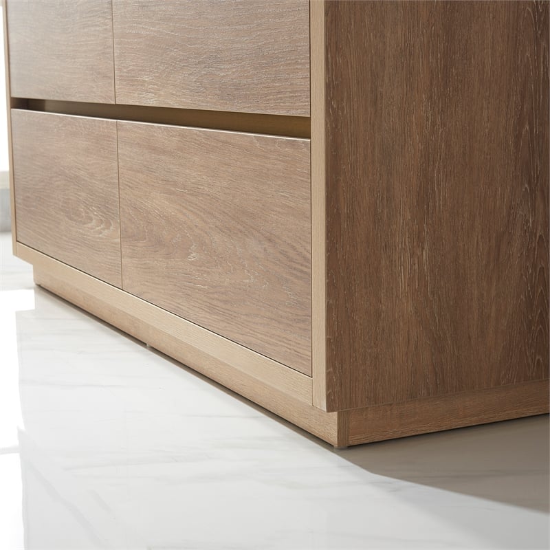 Pemberly Row Double Sink Bathroom Vanity Natural Oak Wood White Top No Mirror