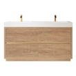Pemberly Row Double Sink Bathroom Vanity Natural Oak Wood White Top No Mirror