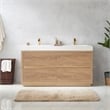 Pemberly Row Double Sink Bathroom Vanity Natural Oak Wood White Top No Mirror