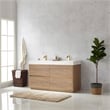 Pemberly Row Double Sink Bathroom Vanity Natural Oak Wood White Top No Mirror