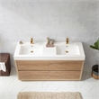 Pemberly Row Double Sink Bathroom Vanity Natural Oak Wood White Top No Mirror
