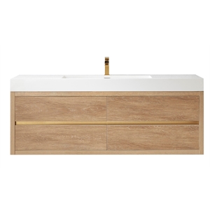 Pemberly Row 60&quot Single Sink Wall-Mount Floating Wood Bathroom Vanity No Mirror