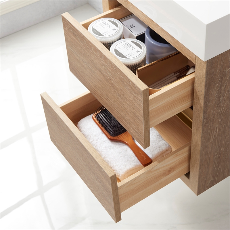 Pemberly Row Single Sink Wall-Mount Floating Wood Bathroom Vanity With Mirror