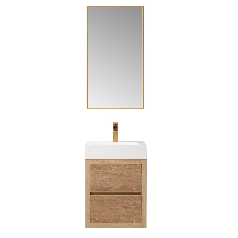 Pemberly Row Single Sink Wall-Mount Floating Wood Bathroom Vanity With Mirror