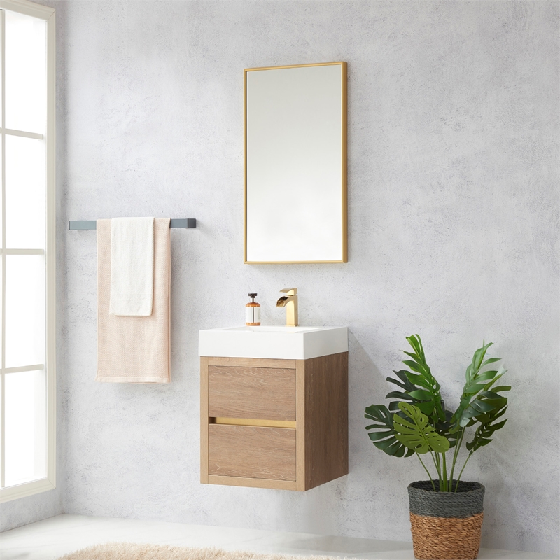 Pemberly Row Single Sink Wall-Mount Floating Wood Bathroom Vanity With Mirror