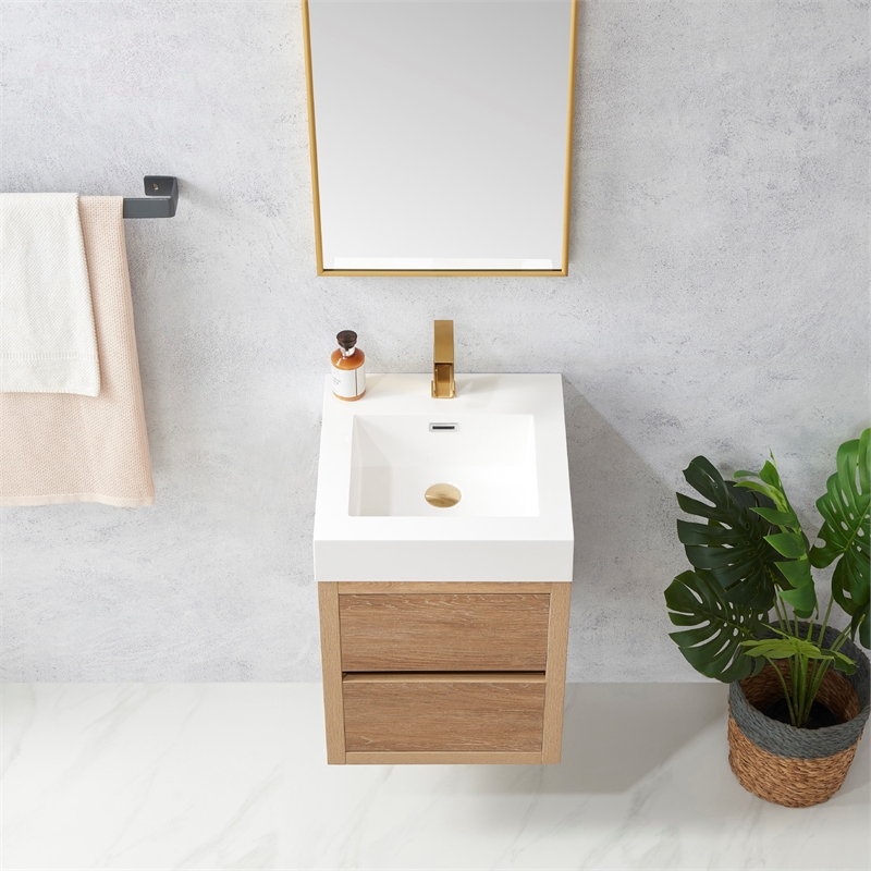 Pemberly Row Single Sink Wall-Mount Floating Wood Bathroom Vanity With Mirror