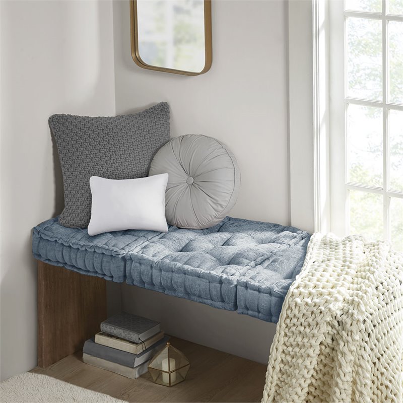Pemberly Row Modern Square Polyester Chenille Cushion in Aqua Blue
