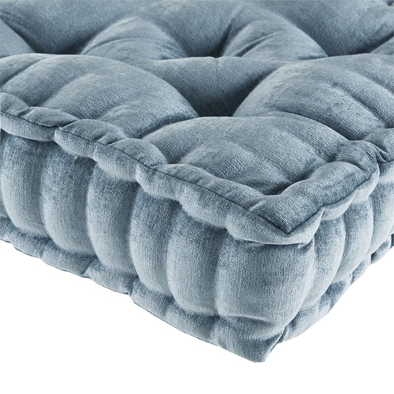 Pemberly Row Modern Square Polyester Chenille Cushion in Aqua Blue