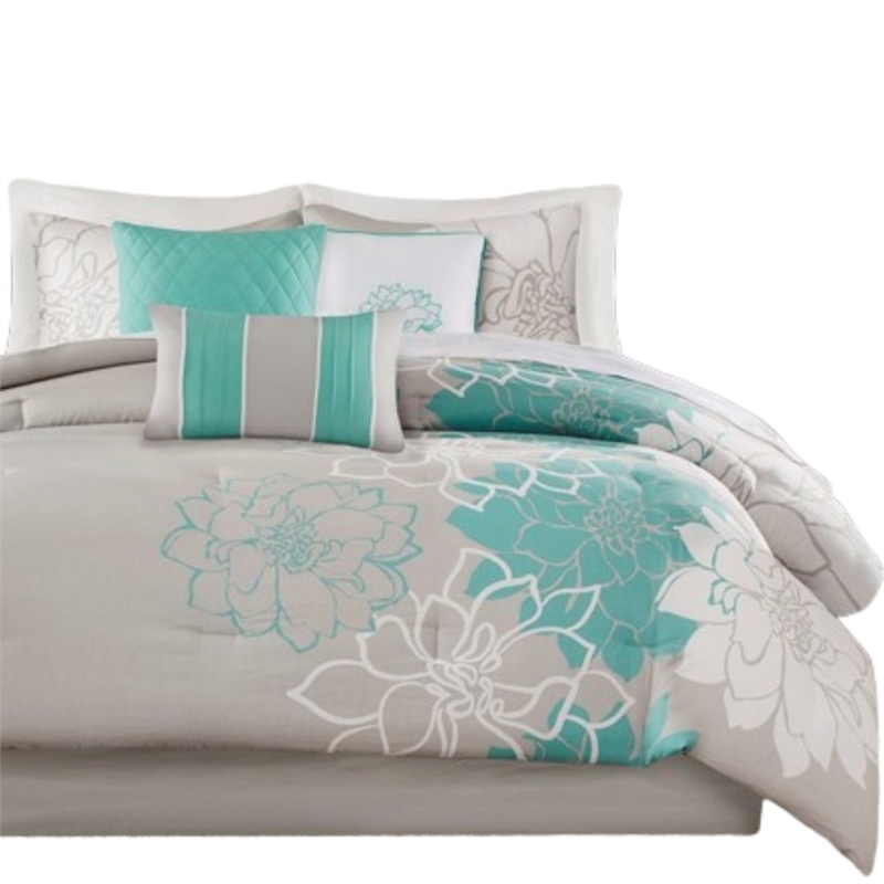 Pemberly Row 7-piece Cotton Sateen Printed Comforter Set in Aqua Blue