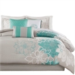 Pemberly Row 7-piece Cotton Sateen Printed Comforter Set in Aqua Blue
