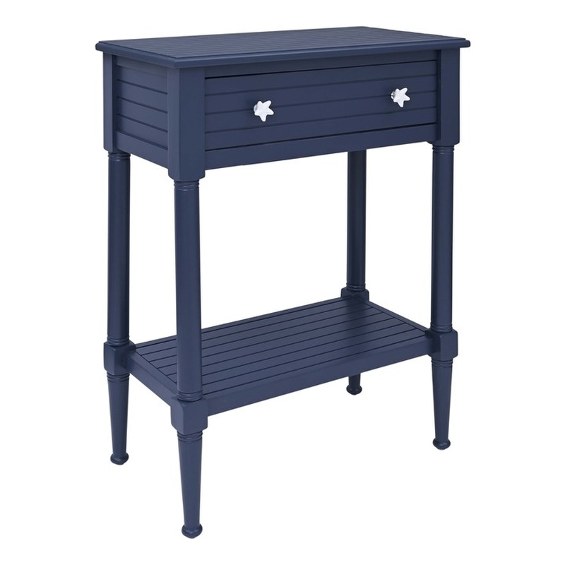 Pemberly Row Wood Accent Starfish Coastal Side Table in Navy