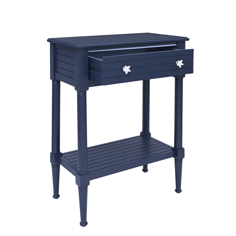 Pemberly Row Wood Accent Starfish Coastal Side Table in Navy