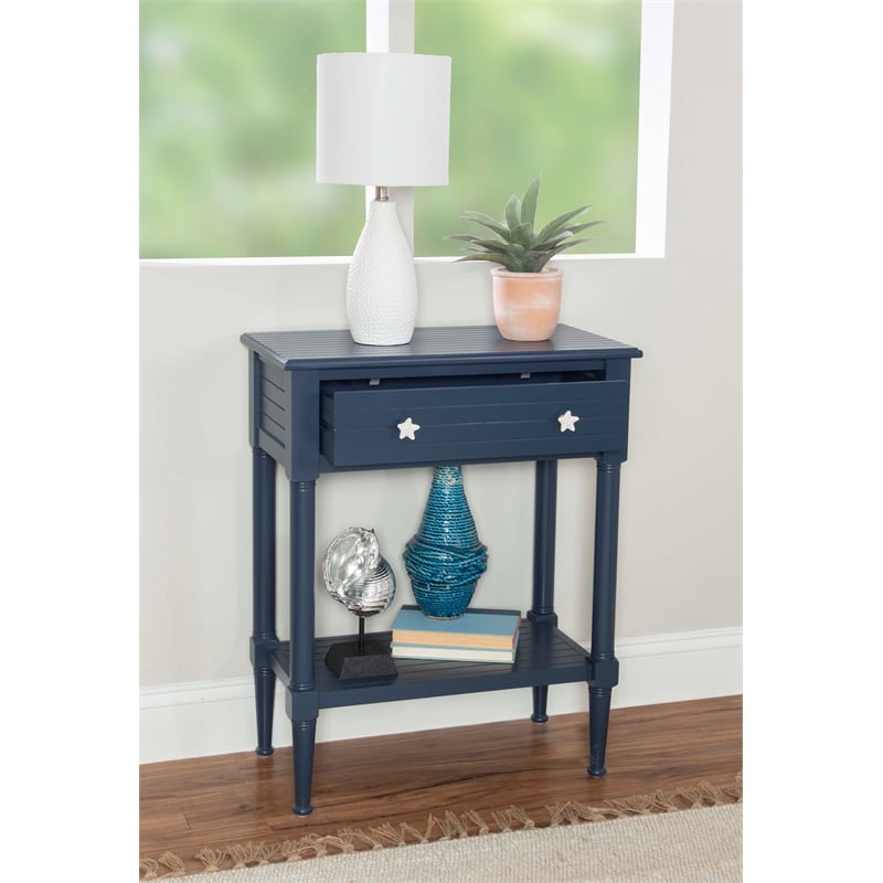 Pemberly Row Wood Accent Starfish Coastal Side Table in Navy