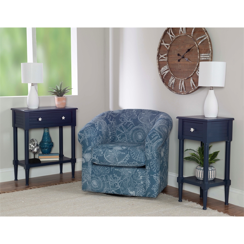 Pemberly Row Wood Accent Starfish Coastal Side Table in Navy