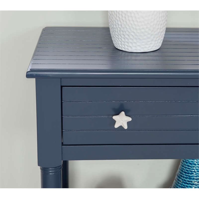 Pemberly Row Wood Accent Starfish Coastal Side Table in Navy