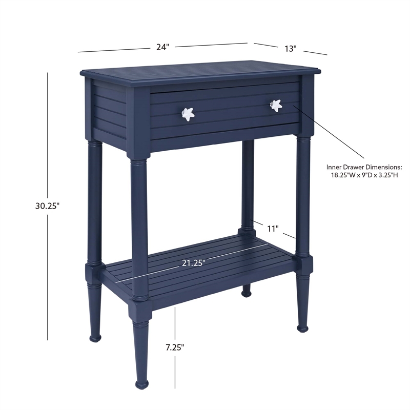 Pemberly Row Wood Accent Starfish Coastal Side Table in Navy