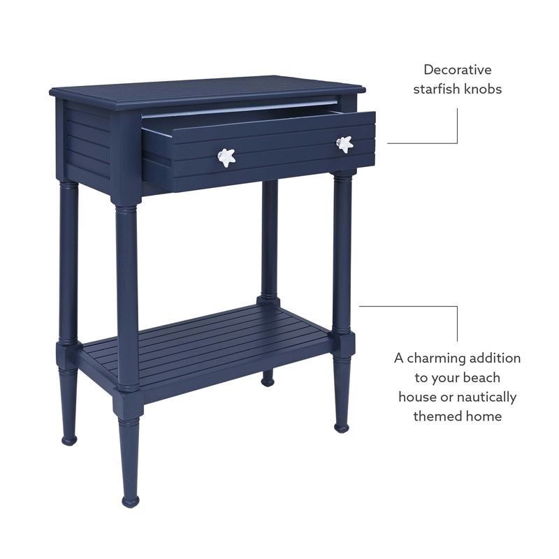 Pemberly Row Wood Accent Starfish Coastal Side Table in Navy