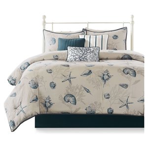 Pemberly Row 7-Piece 100 Percent Cotton Printed Comforter Set in Blue