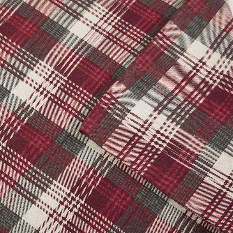 Pemberly Row Farmhouse 100 Percent Cotton Flannel Sheet Set in Red Plaid