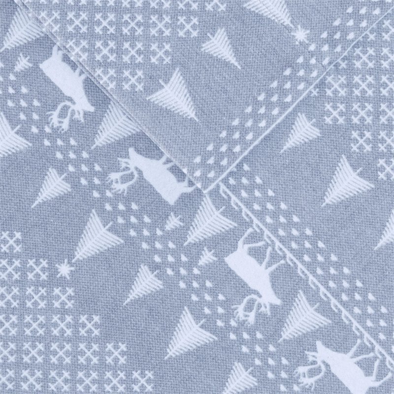 Pemberly Row 100 Percent Cotton Flannel Printed Sheet Set in Blue Winter Frost