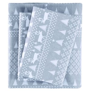 Pemberly Row 100 Percent Cotton Flannel Printed Sheet Set in Blue Winter Frost