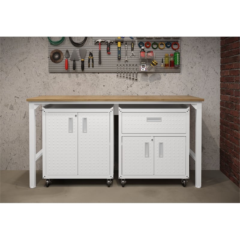 Pemberly Row Modern 3-Piece Wood Garage Cabinet Set 2.0 in White