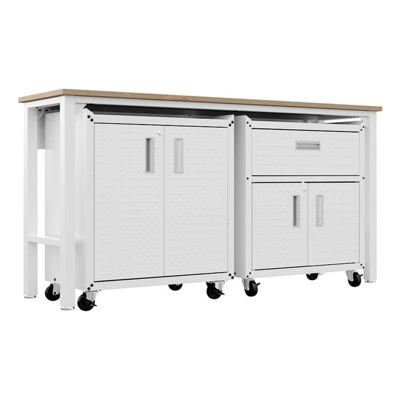 Pemberly Row Modern 3-Piece Wood Garage Cabinet Set 2.0 in White