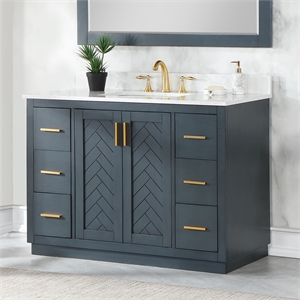 Pemberly Row 48&quot Single Bathroom Vanity Set in Charcoal Blue without Mirror