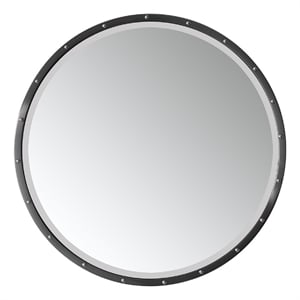 Pemberly Row 28&quot Round Bathroom Vanity Wall Mount Mirror Matte Black Frame