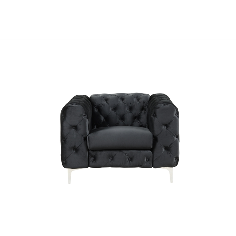 Pemberly Row 3-Piece Couches Velvet Fabric Living room furniture Set - Black