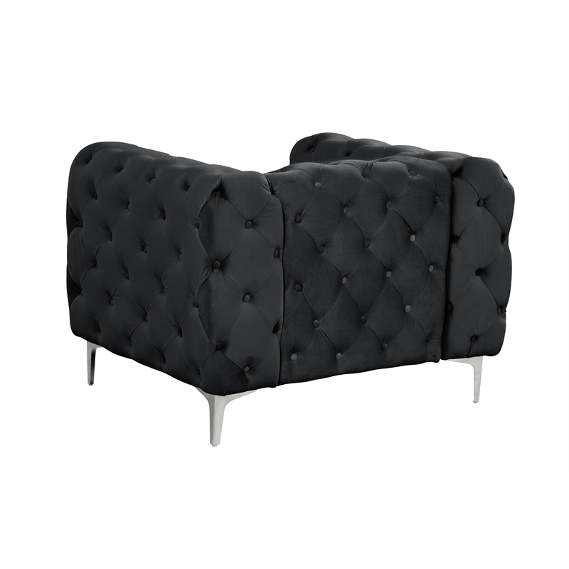 Pemberly Row 3-Piece Couches Velvet Fabric Living room furniture Set - Black