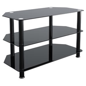 Pemberly Row Steel and Glass TV Stand for up to 42&quot TVs - Black/Chrome