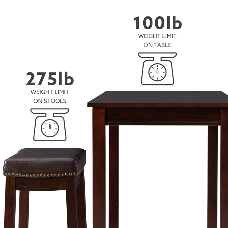 Pemberly Row Three Piece Counter Dining Set Faux Leather Seats in Brown Wood
