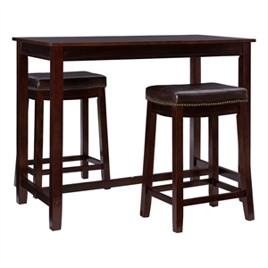 Pemberly Row Three Piece Counter Dining Set Faux Leather Seats in Brown Wood