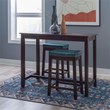 Pemberly Row Wood 3 Piece Counter Dining Set Blue Faux Leather in Brown Stain