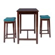 Pemberly Row Wood 3 Piece Counter Dining Set Blue Faux Leather in Brown Stain