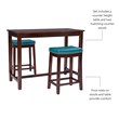 Pemberly Row Wood 3 Piece Counter Dining Set Blue Faux Leather in Brown Stain