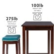 Pemberly Row Wood 3 Piece Counter Dining Set Blue Faux Leather in Brown Stain